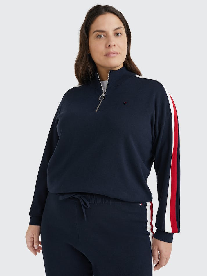 Tommy Hilfiger Curve Half-Zip Women's Jumpers Blue | D82u4ZPkMeAb