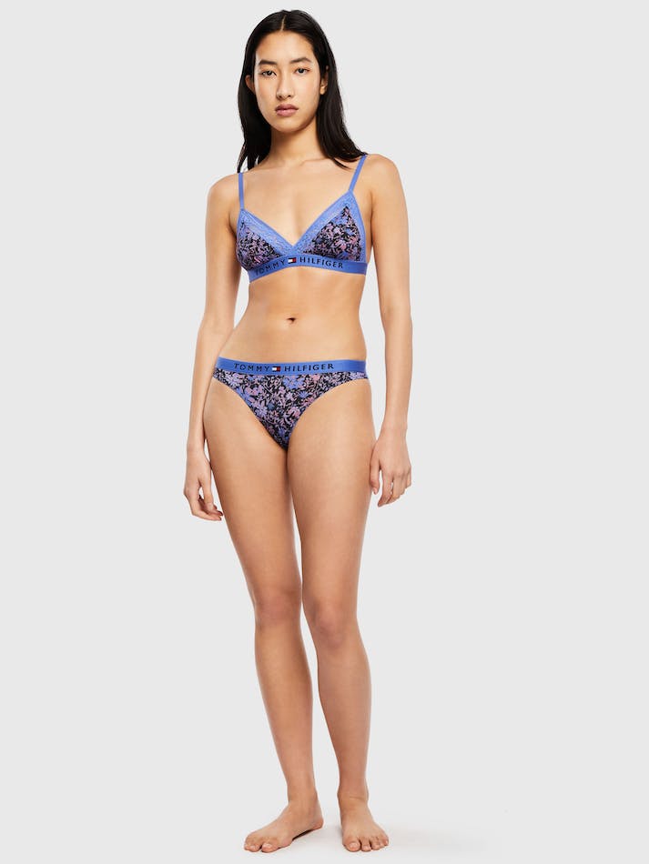 Tommy Hilfiger Curve Lace Print Unpadded Non-Wired Triangle Women's Lingerie Blue | lgXLNM9SEG5M