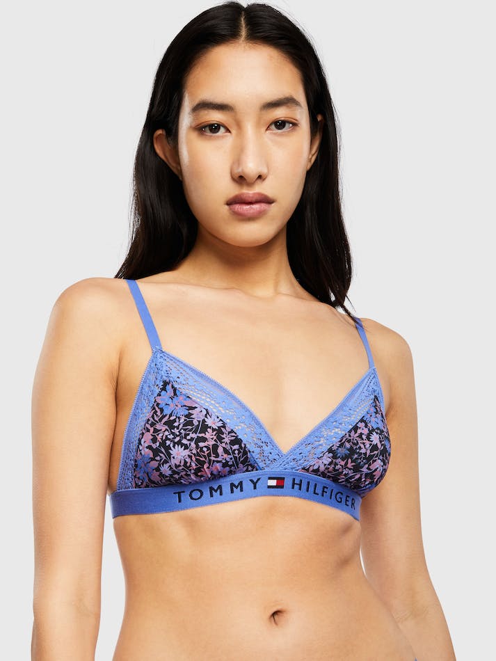 Tommy Hilfiger Curve Lace Print Unpadded Non-Wired Triangle Women's Lingerie Blue | lgXLNM9SEG5M