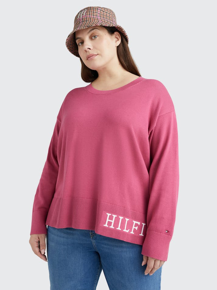 Tommy Hilfiger Curve Logo Organic Cotton Women's Jumpers Rose Red | joUuF97Czcbg