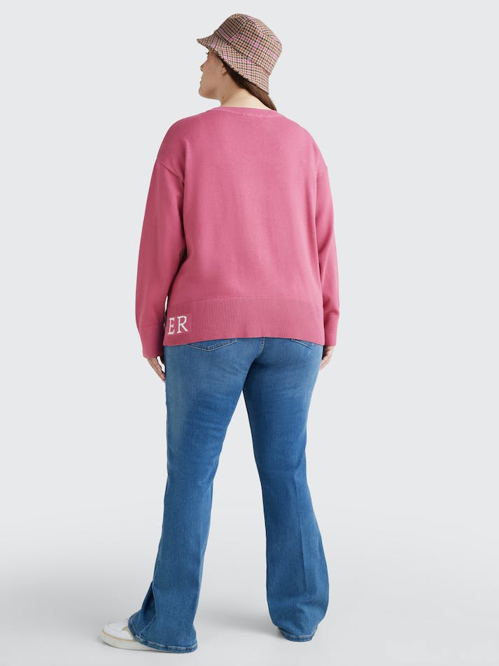 Tommy Hilfiger Curve Logo Organic Cotton Women's Jumpers Rose Red | joUuF97Czcbg