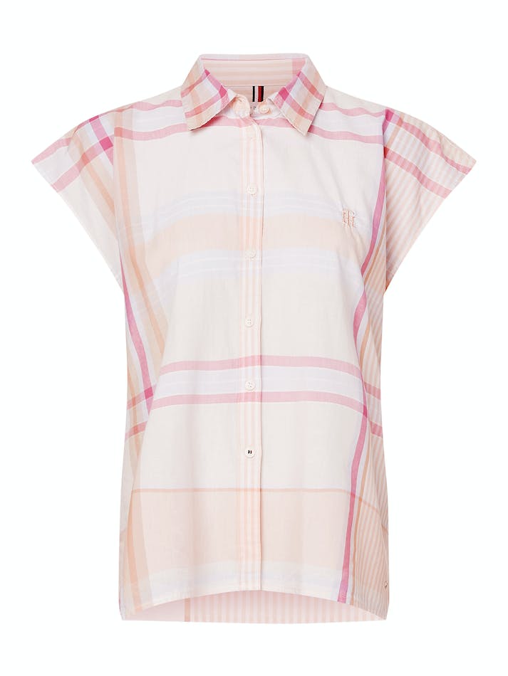 Tommy Hilfiger Curve Madras Relaxed Fit Women's Shirts Coral | 53bK6W5QT1ZS