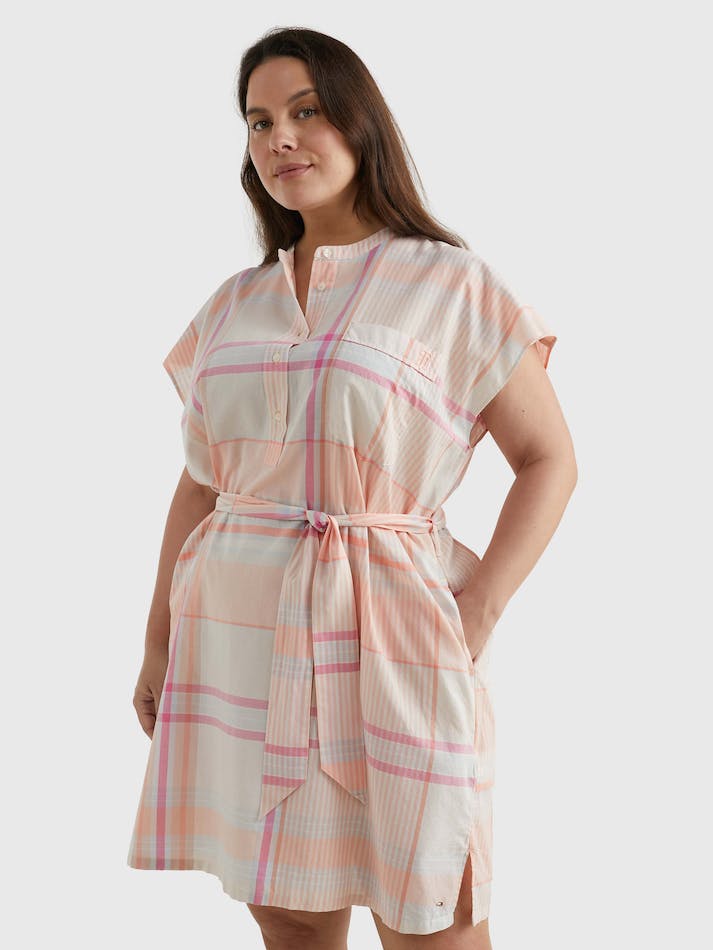 Tommy Hilfiger Curve Madras Rugby Stripe Relaxed Women's Dress Coral | cH6rGsrBcy11