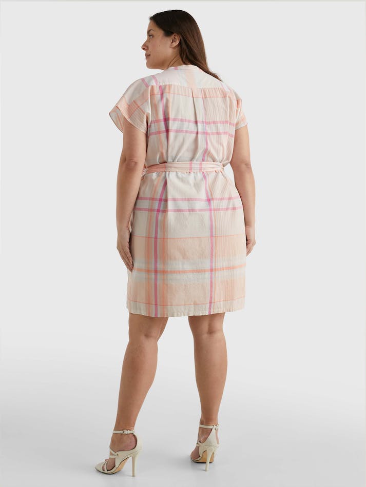 Tommy Hilfiger Curve Madras Rugby Stripe Relaxed Women's Dress Coral | cH6rGsrBcy11