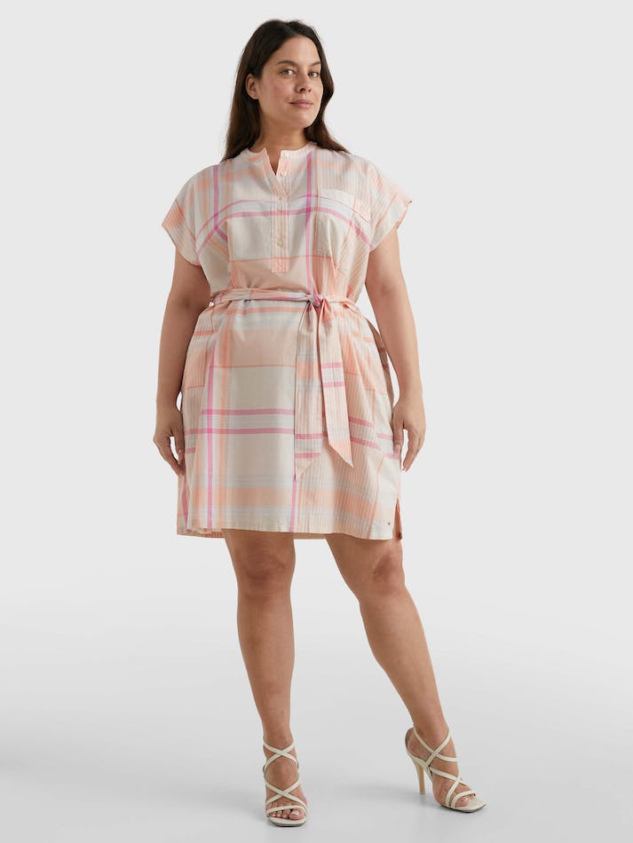 Tommy Hilfiger Curve Madras Rugby Stripe Relaxed Women\'s Dress Coral | cH6rGsrBcy11