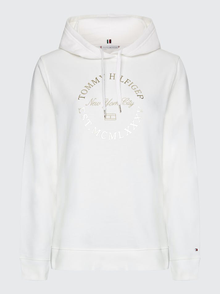 Tommy Hilfiger Curve Metallic Logo Organic Cotton Women\'s Hoodie White | Sj7ij6TajxMY