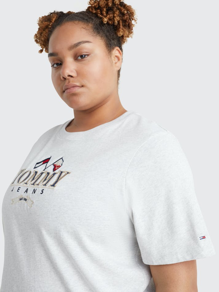 Tommy Jeans Curve Modern Super Cropped Fit Logo Women's T Shirts Silver Grey | monyH3QKhDm8