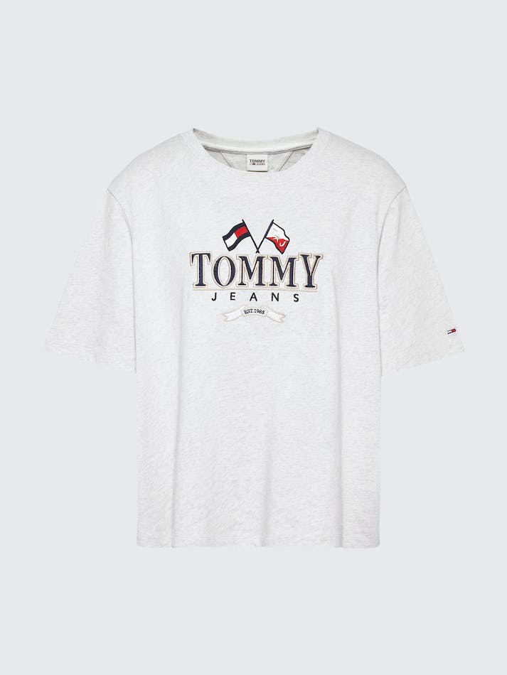 Tommy Jeans Curve Modern Super Cropped Fit Logo Women's T Shirts Silver Grey | monyH3QKhDm8