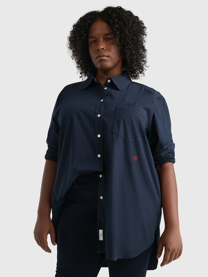 Tommy Hilfiger Curve Monogram Oversized Fit Poplin Women's Shirts Blue | WsPKNgLyLeND