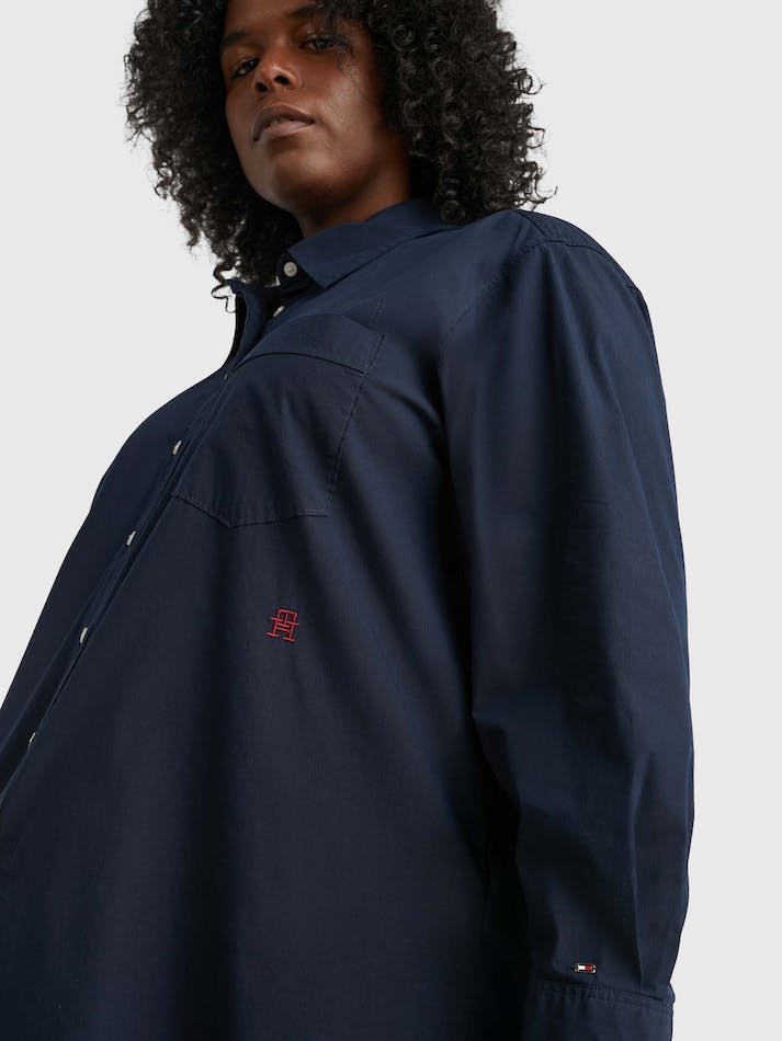 Tommy Hilfiger Curve Monogram Oversized Fit Poplin Women's Shirts Blue | WsPKNgLyLeND