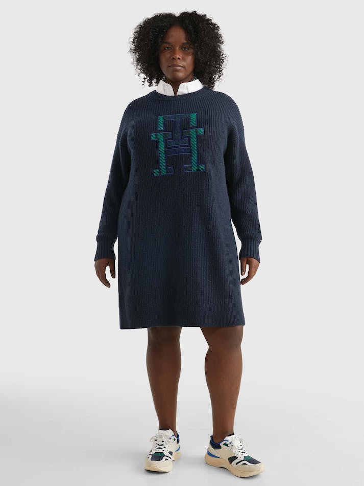 Tommy Hilfiger Curve Monogram Relaxed Fit Jumper Women\'s Dress Blue | jSrykEQlfzas