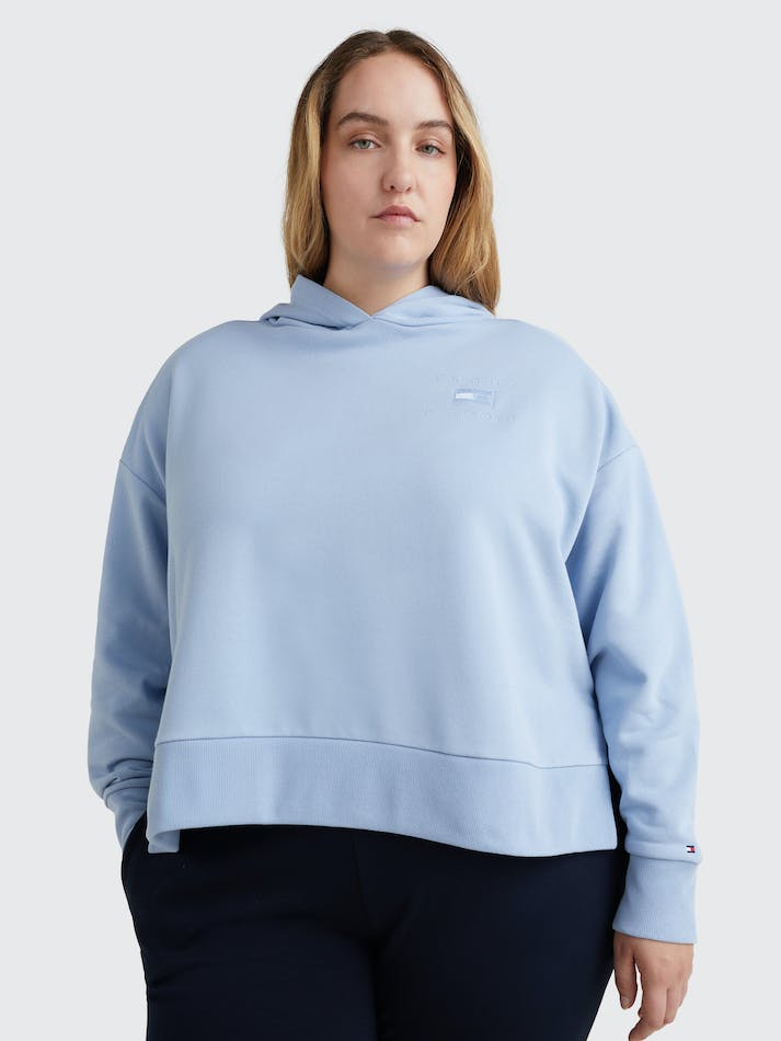 Tommy Hilfiger Curve Natural Dye Logo Relaxed Fit Women's Hoodie Blue | Vlva0G2fmpFY