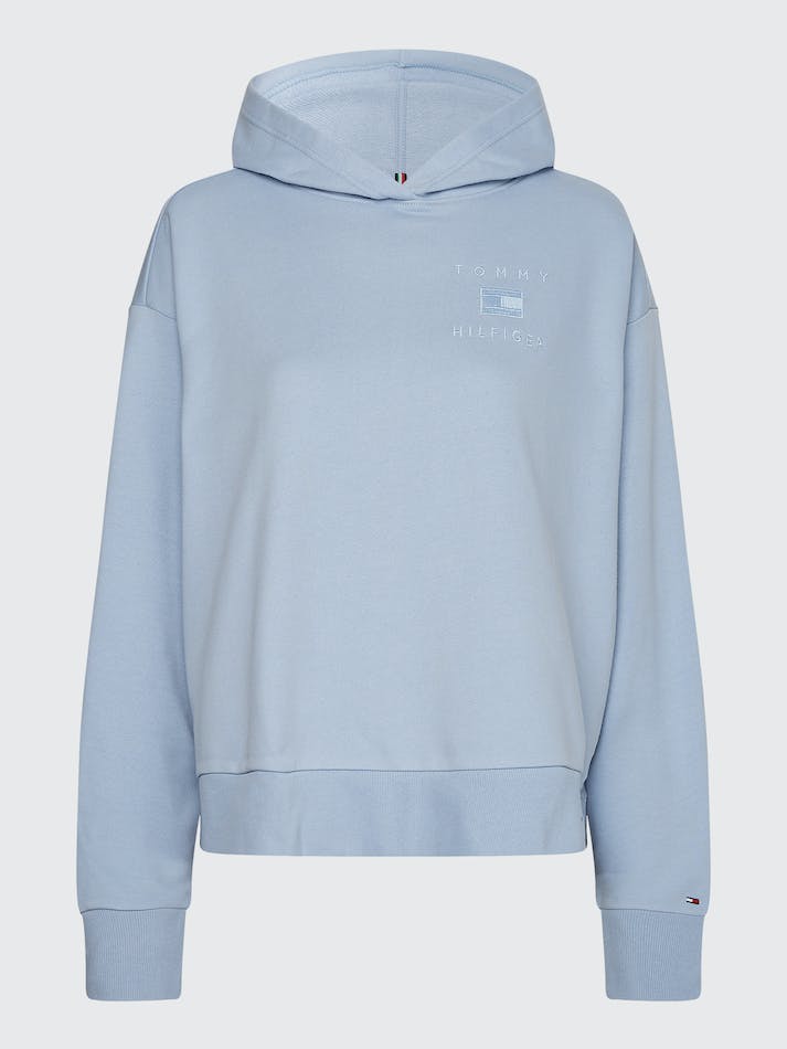 Tommy Hilfiger Curve Natural Dye Logo Relaxed Fit Women's Hoodie Blue | Vlva0G2fmpFY