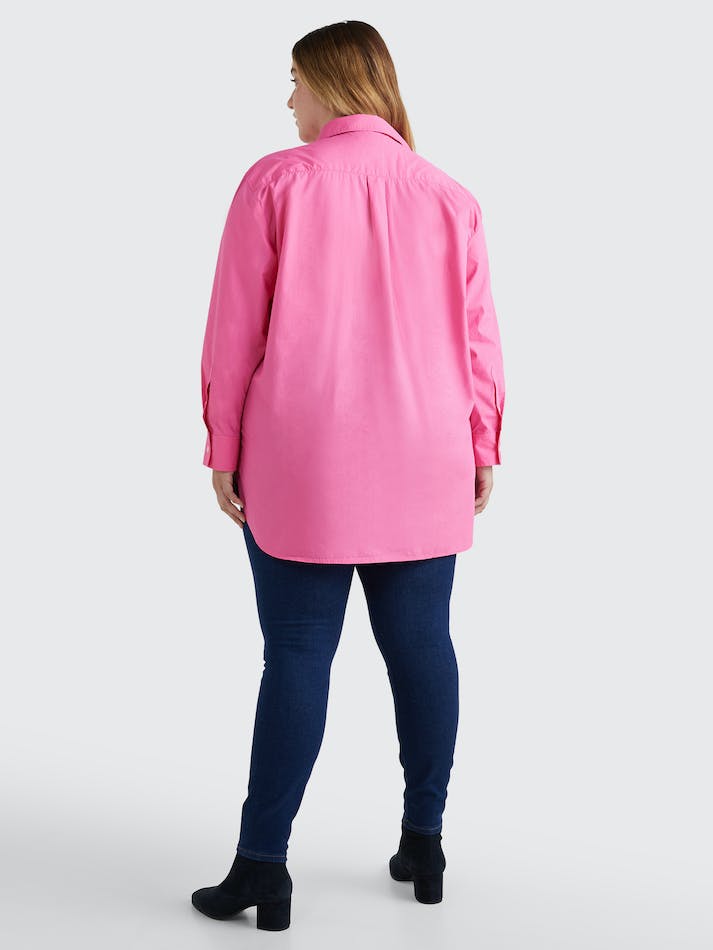 Tommy Hilfiger Curve Organic Cotton Oversized Fit Women's Shirts Pink | AEB6GxgwSl1X