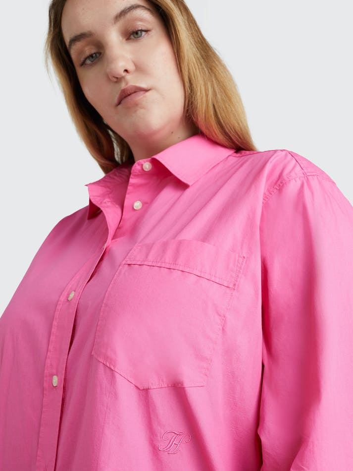 Tommy Hilfiger Curve Organic Cotton Oversized Fit Women's Shirts Pink | AEB6GxgwSl1X