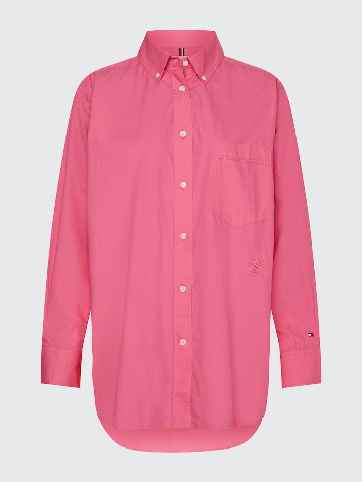 Tommy Hilfiger Curve Organic Cotton Oversized Fit Women's Shirts Pink | AEB6GxgwSl1X