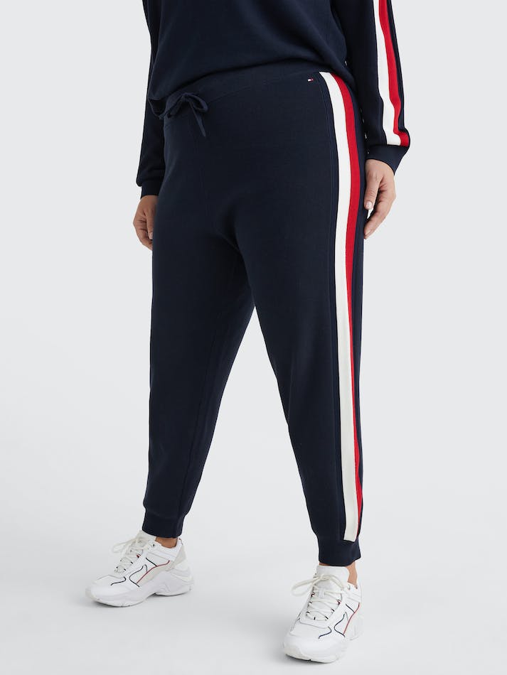 Tommy Hilfiger Curve Organic Cotton Stripe Women's Jogger Blue | vgjJ6JpxeHtq