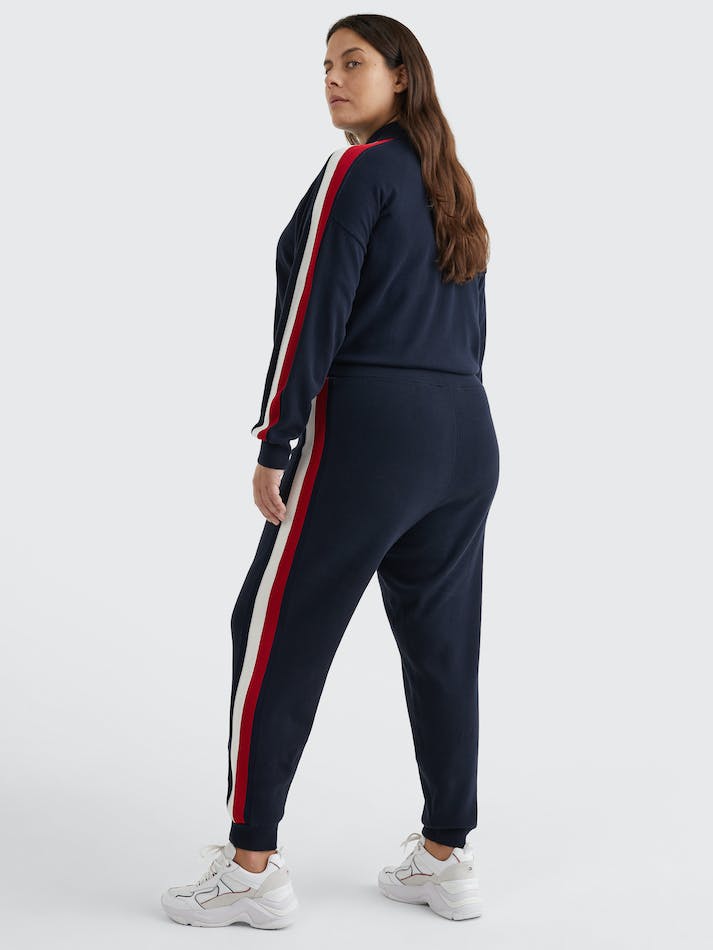 Tommy Hilfiger Curve Organic Cotton Stripe Women's Jogger Blue | vgjJ6JpxeHtq