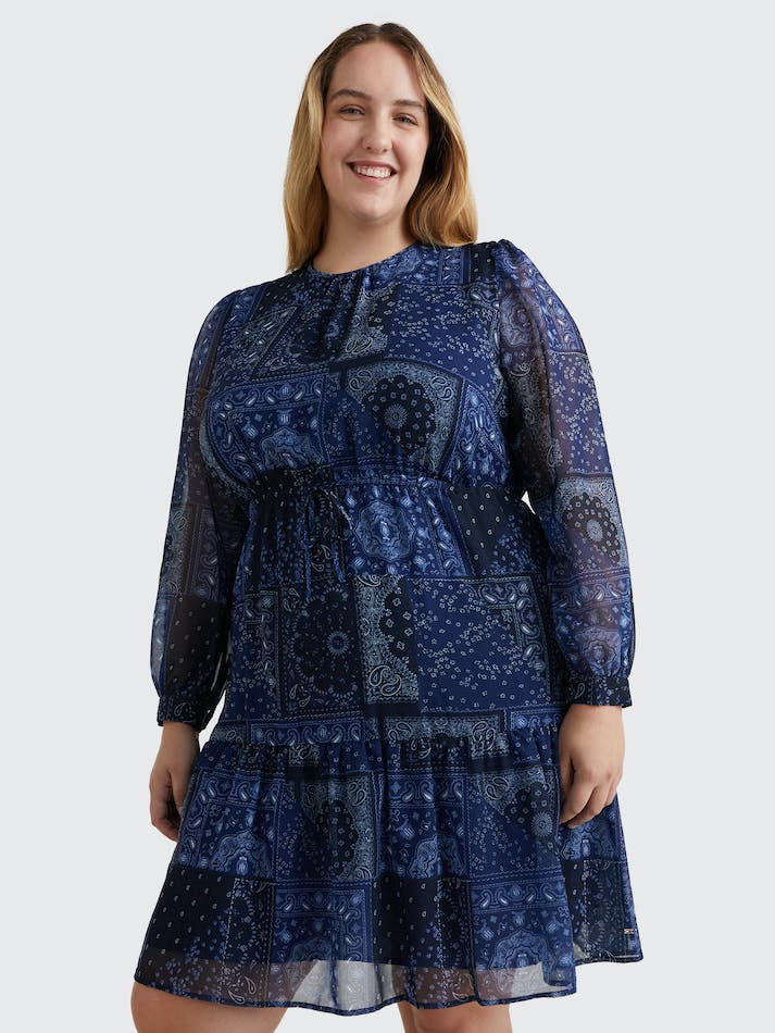 Tommy Hilfiger Curve Paisley Print Fit and Flare Women's Dress Blue | XLZd3N9YhZ5n