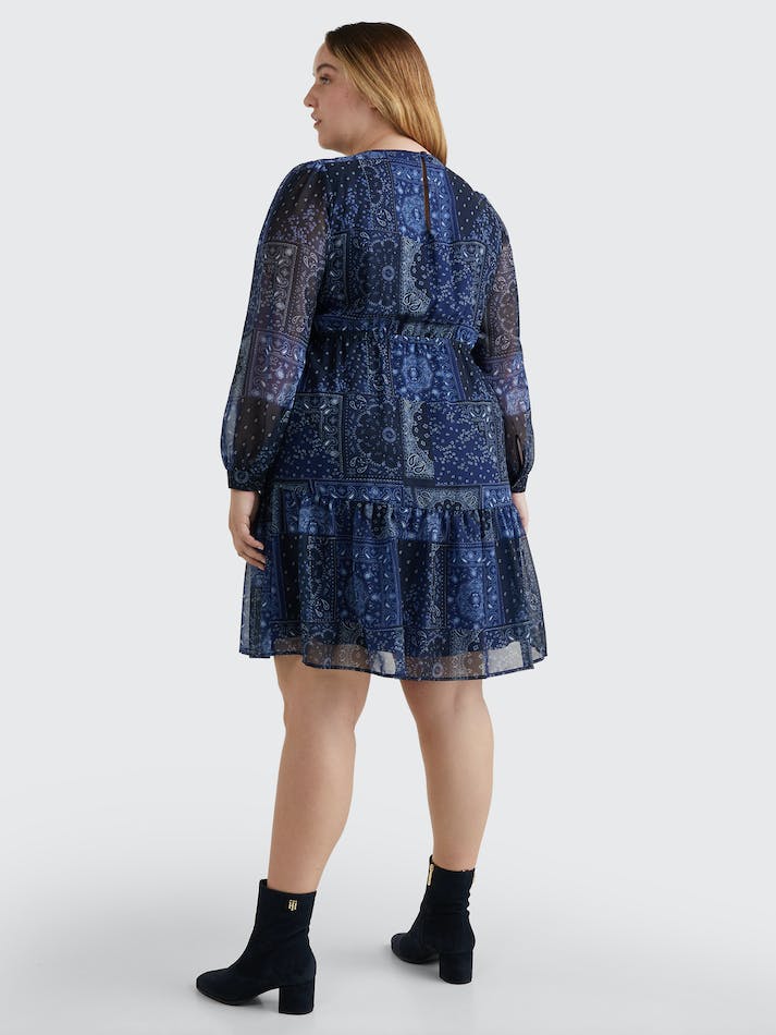 Tommy Hilfiger Curve Paisley Print Fit and Flare Women's Dress Blue | XLZd3N9YhZ5n