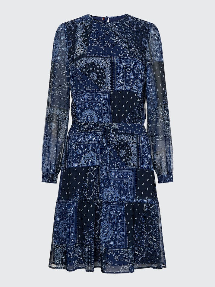 Tommy Hilfiger Curve Paisley Print Fit and Flare Women's Dress Blue | XLZd3N9YhZ5n