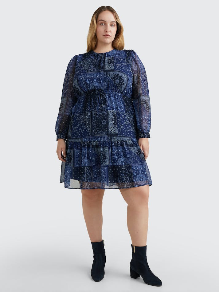 Tommy Hilfiger Curve Paisley Print Fit and Flare Women\'s Dress Blue | XLZd3N9YhZ5n