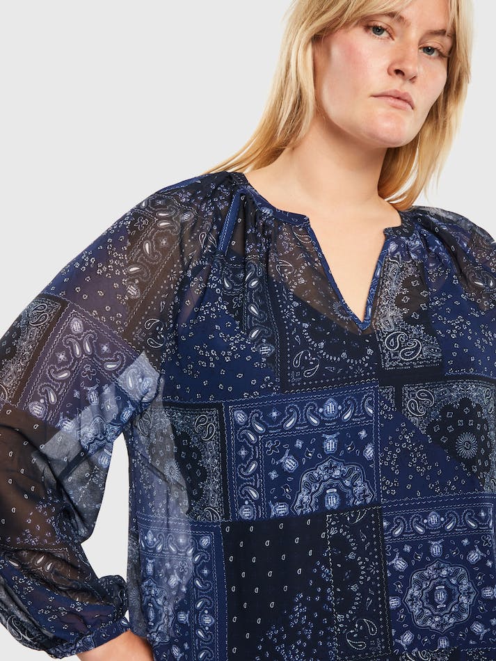 Tommy Hilfiger Curve Paisley Print Relaxed Fit Women's Shirts Blue | Y5FF2XLnBKG1