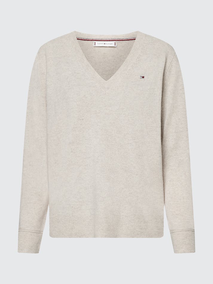 Tommy Hilfiger Curve Recycled Wool Blend V-Neck Women's Jumpers White | zO3WULYV9nCj