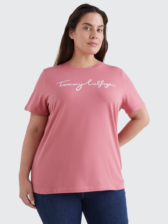 Tommy Hilfiger Curve Regular Graphic Crewneck Women's T Shirts Pink | lfPpHofKKzaC