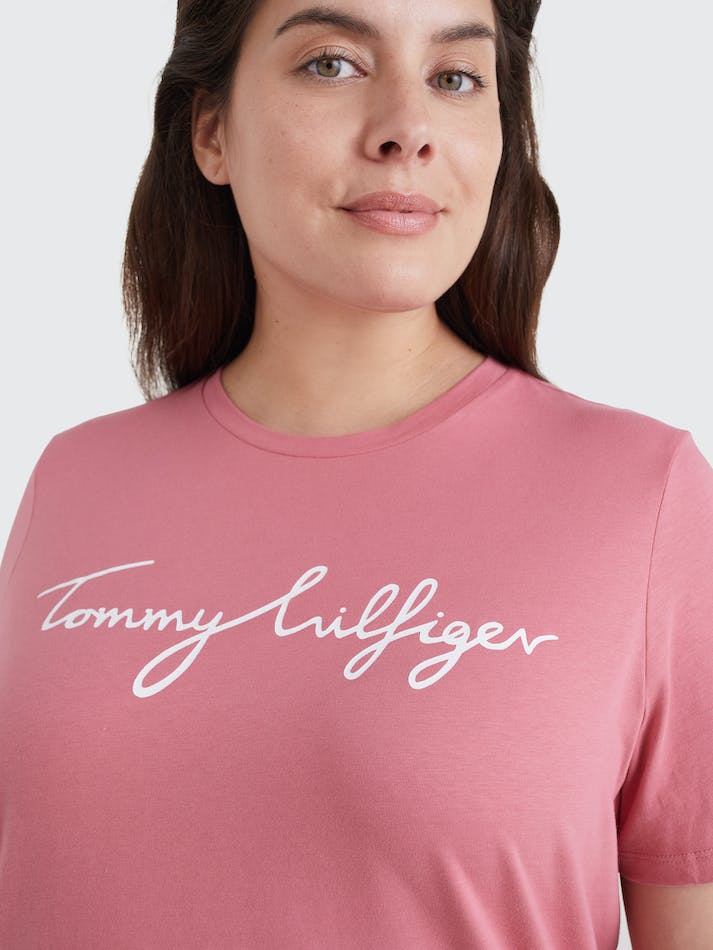 Tommy Hilfiger Curve Regular Graphic Crewneck Women's T Shirts Pink | lfPpHofKKzaC