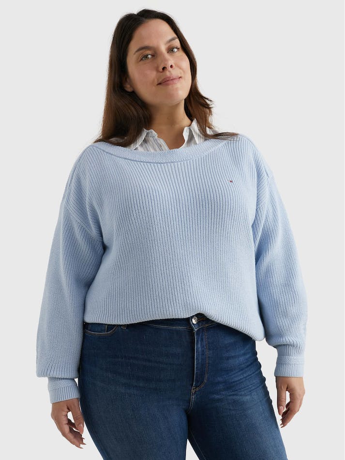 Tommy Hilfiger Curve Relaxed Boat Neck Women's Sweaters Blue | fh0U0msQv8L7