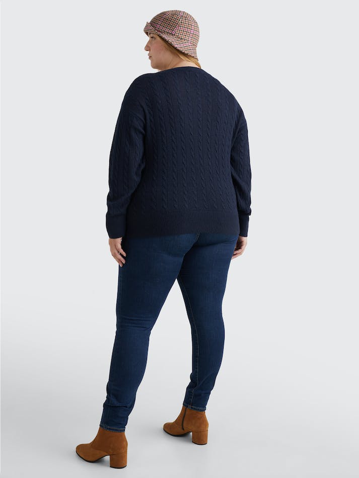 Tommy Hilfiger Curve Relaxed Fit Cable Knit Wool Women's Jumpers Blue | G2RmJNY3BfzM