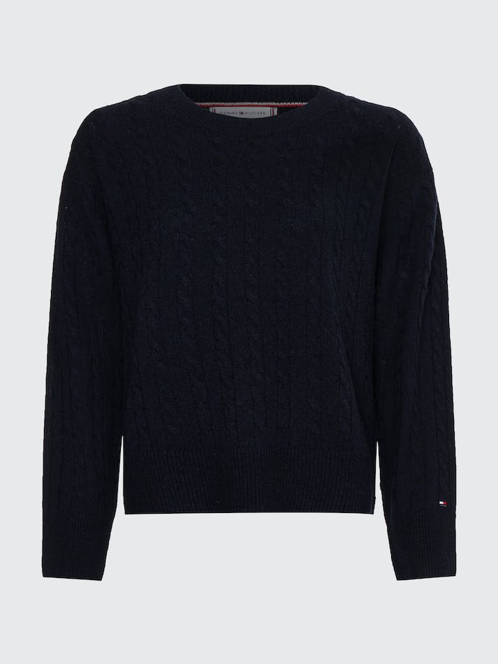 Tommy Hilfiger Curve Relaxed Fit Cable Knit Wool Women's Jumpers Blue | G2RmJNY3BfzM