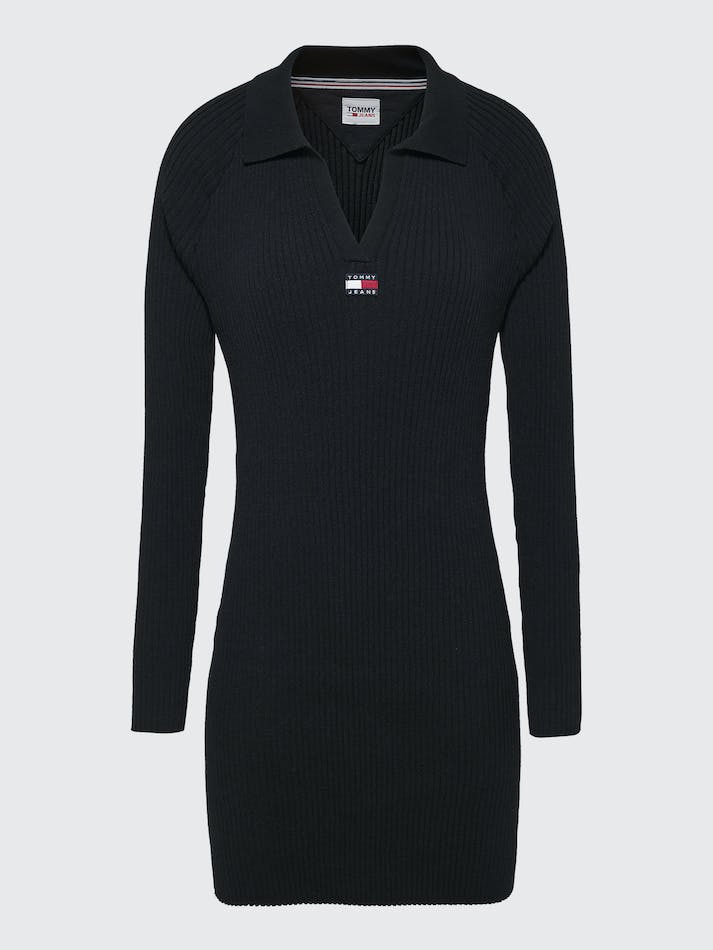 Tommy Jeans Curve Ribbed Badge Jumper Women's Dress Black | FSfNEW362GxA