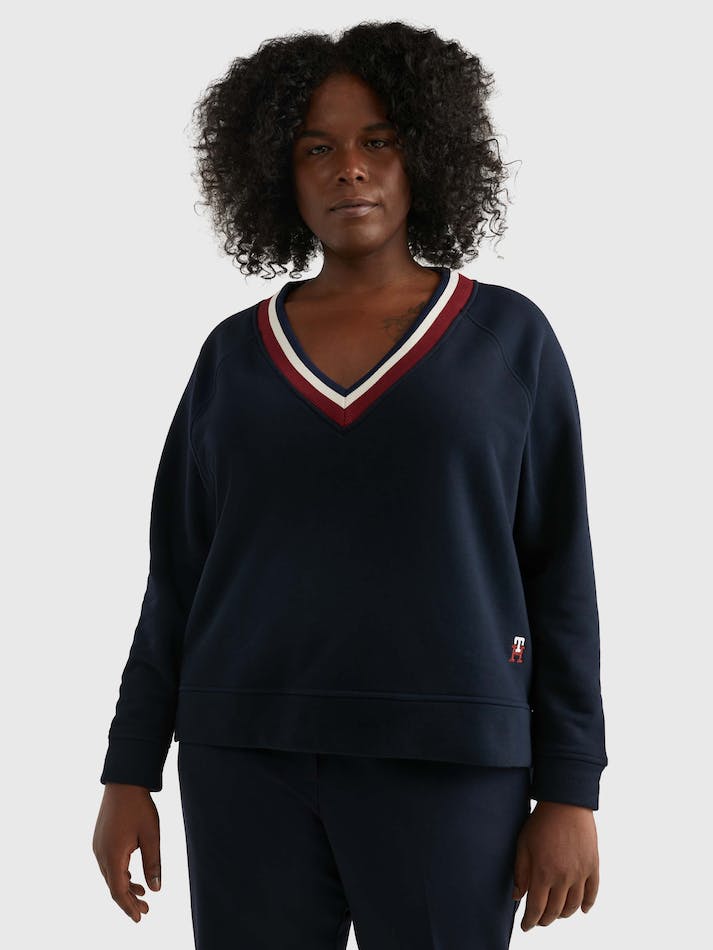 Tommy Hilfiger Curve Sport Fit V-Neck Women's Jumpers Blue | EN81QdOQWkhO