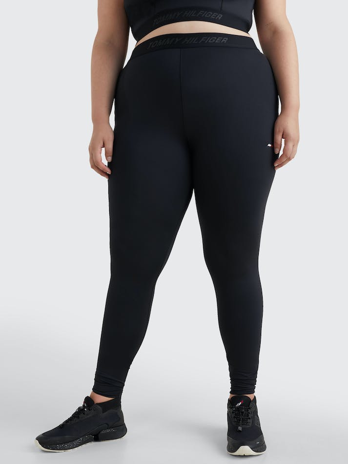 Tommy Hilfiger Curve Sport Logo Waistband Full-Length Women's Leggings Black | jycZVl4vy9ll