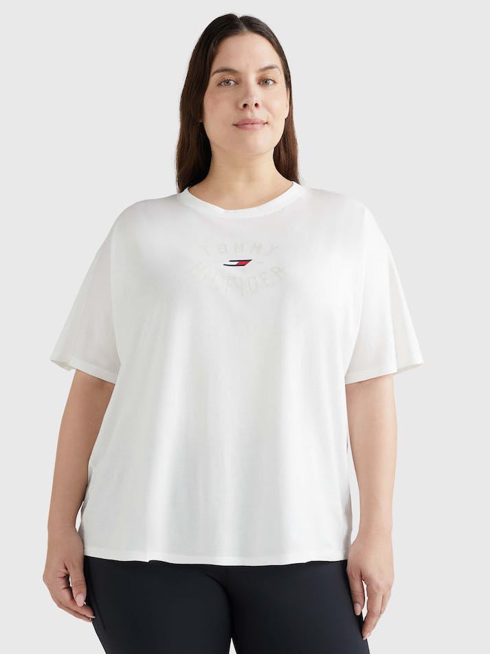 Tommy Hilfiger Curve Sport Relaxed Fit Women's T Shirts White | d6Fslyq3DKOp