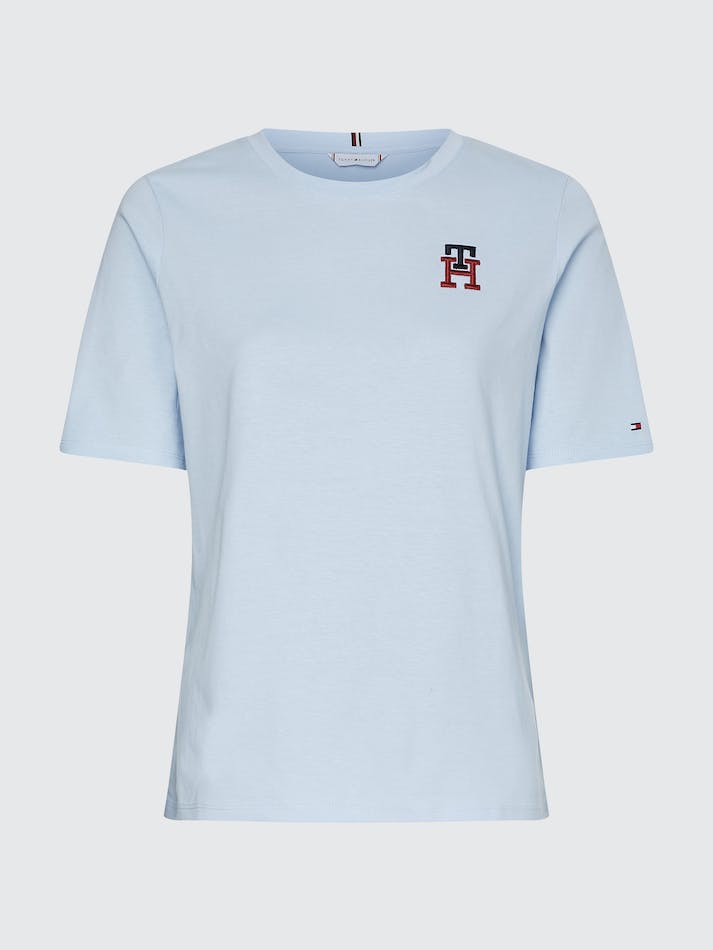 Tommy Hilfiger Curve TH Monogram Embroidery Women's T Shirts Blue | SYzTgB9iDeL2