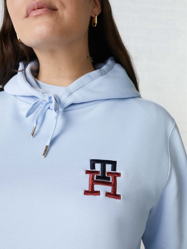 Tommy Hilfiger Curve TH Monogram Embroidery Women's Hoodie Blue | YaKxc6cPe11G