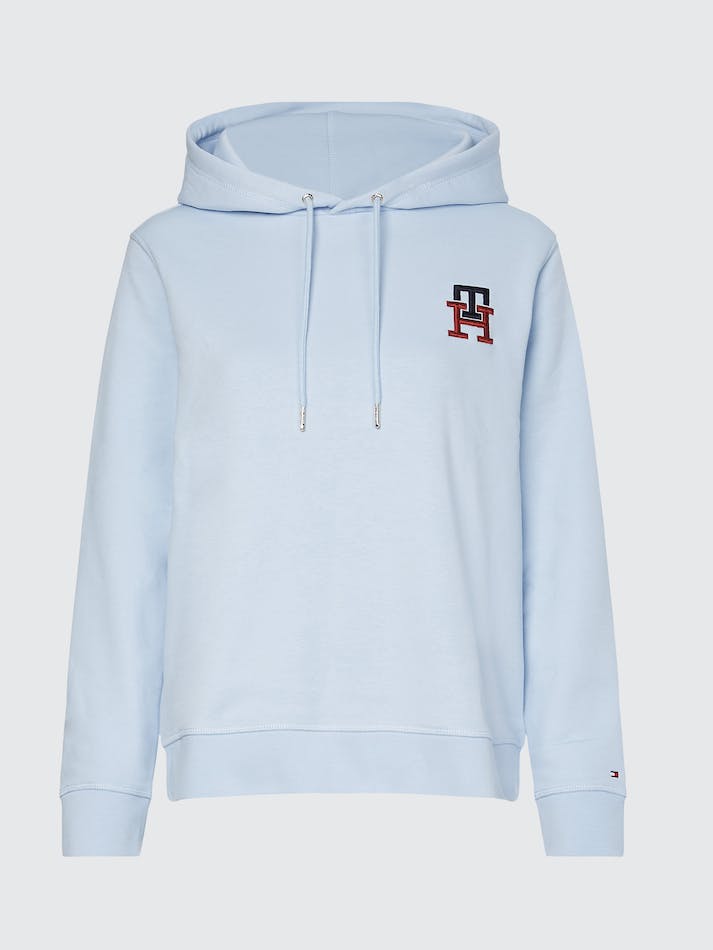 Tommy Hilfiger Curve TH Monogram Embroidery Women's Hoodie Blue | YaKxc6cPe11G