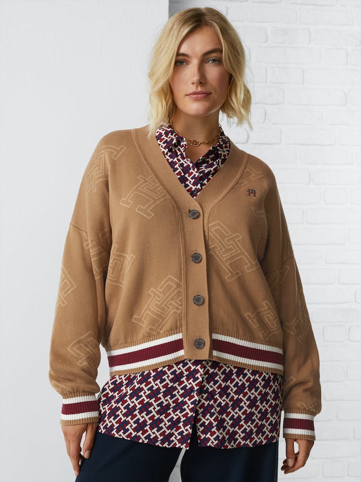 Tommy Hilfiger Curve Th Monogram Relaxed Fit Women's Cardigan Khaki | zfucvgnbhdeo