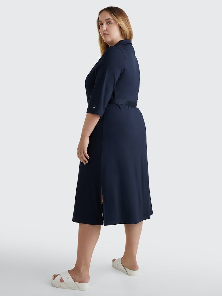 Tommy Hilfiger Curve Three Quarter Sleeve Midi Shirt Women's Dress Blue | GPjoqt4B6fM2