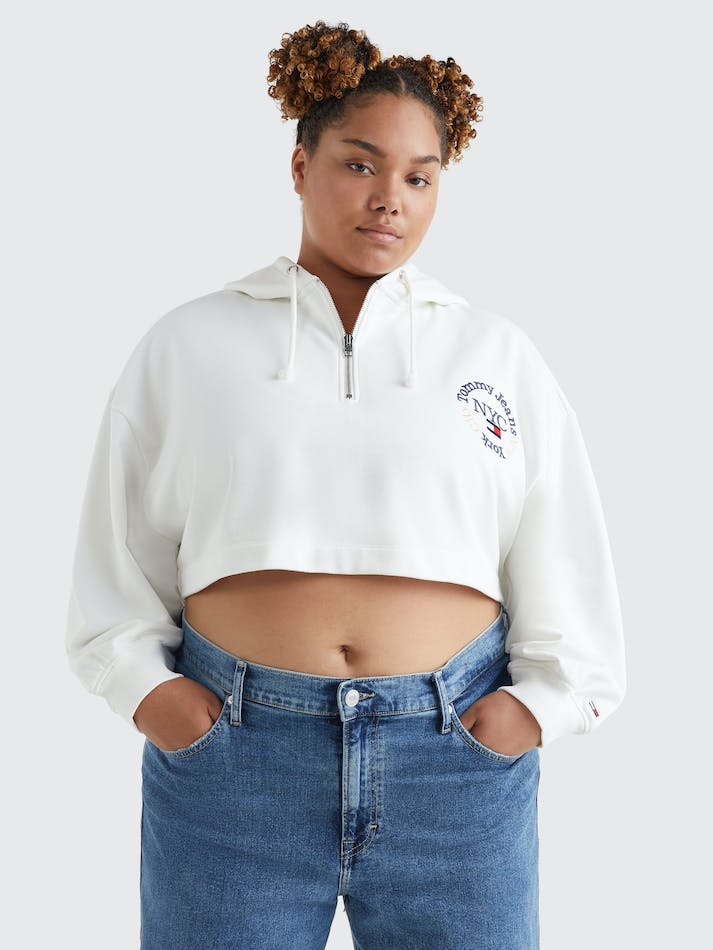 Tommy Jeans Curve Timeless Logo Super Cropped Women's Hoodie White | 4dbGzZuy6g6O