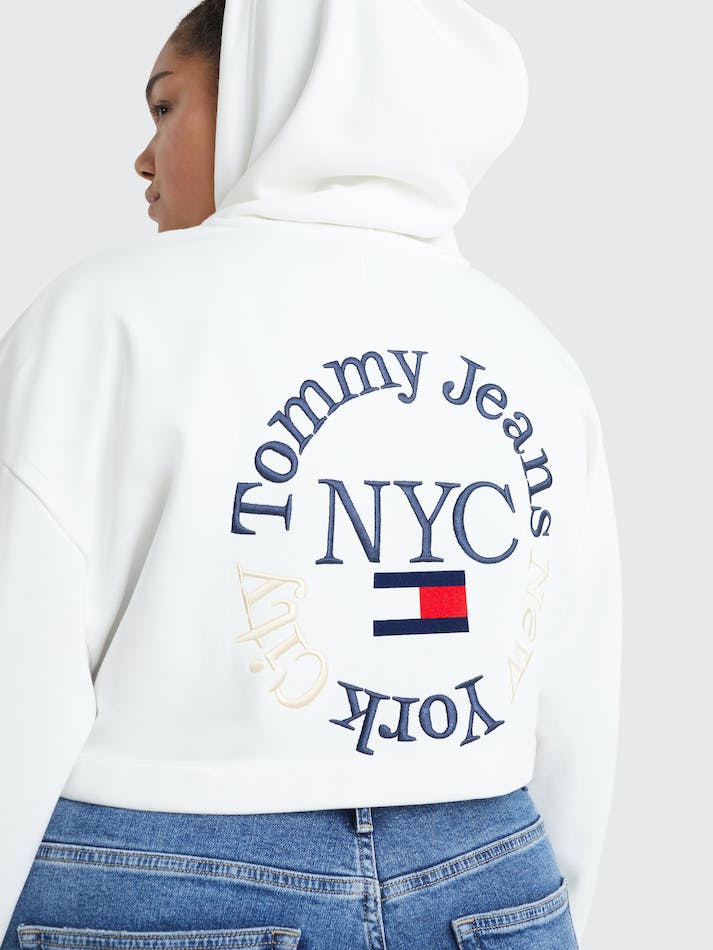 Tommy Jeans Curve Timeless Logo Super Cropped Women's Hoodie White | 4dbGzZuy6g6O