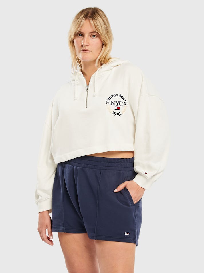 Tommy Jeans Curve Timeless Logo Super Cropped Women's Hoodie White | 4dbGzZuy6g6O