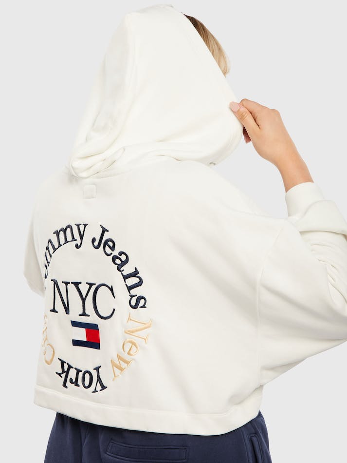 Tommy Jeans Curve Timeless Logo Super Cropped Women's Hoodie White | 4dbGzZuy6g6O