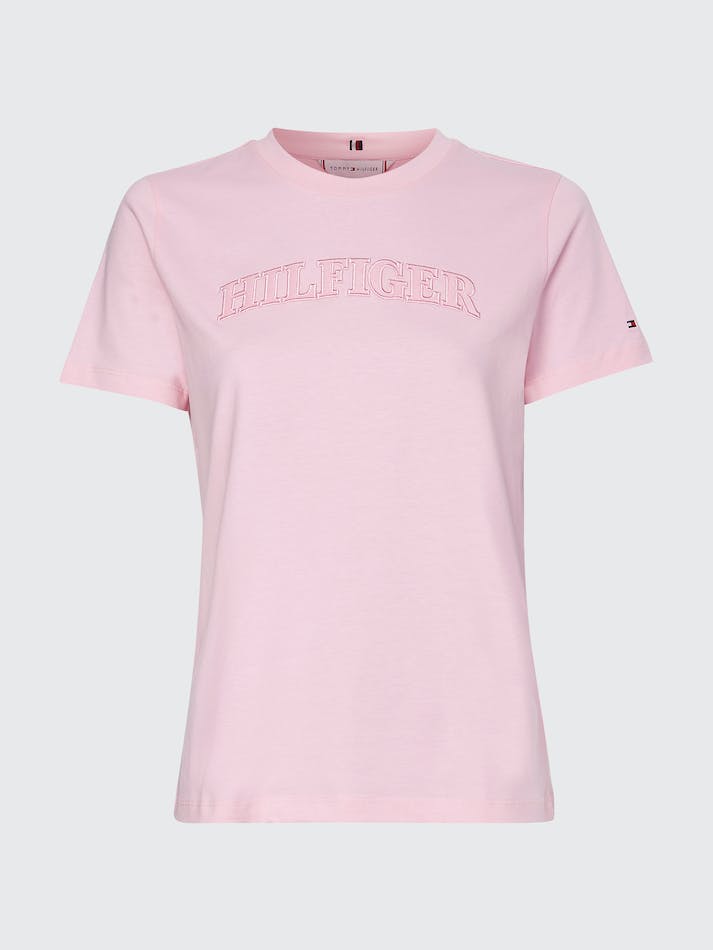 Tommy Hilfiger Curve Tonal Logo Embroidery Regular Fit Women's T Shirts Pink | GgW1wTeKZFAe