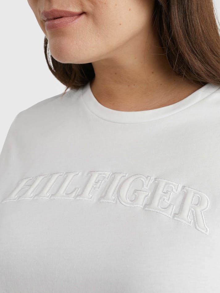 Tommy Hilfiger Curve Tonal Logo Embroidery Regular Fit Women's T Shirts White | YDoeTxsKT2GI