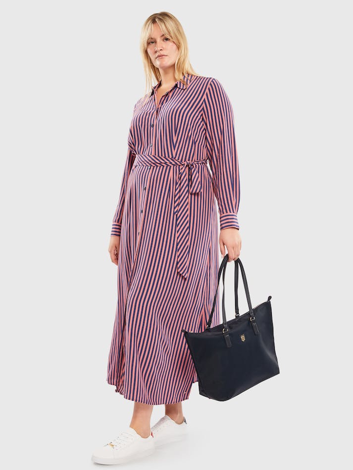 Tommy Hilfiger Curve Viscose Stripe Shirt Women's Dress Stripes / Pink / Blue | A1ziBDYALTS0