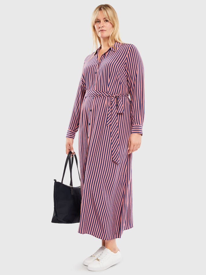 Tommy Hilfiger Curve Viscose Stripe Shirt Women's Dress Stripes / Pink / Blue | A1ziBDYALTS0